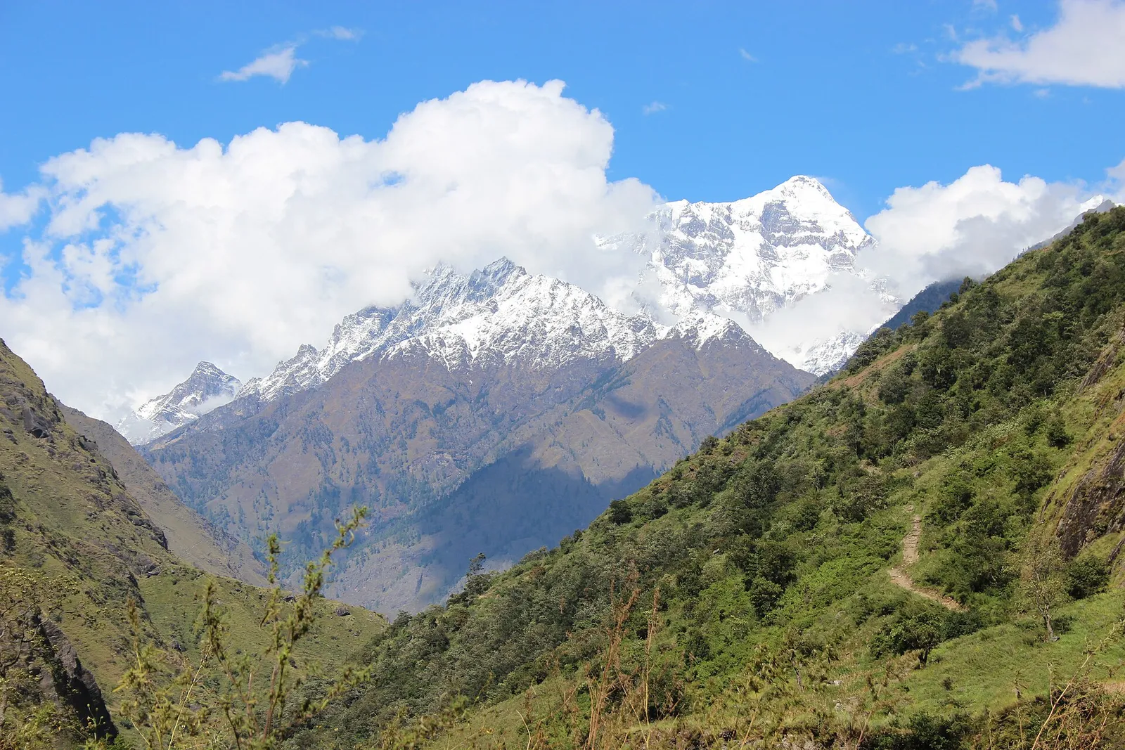 Mount Manaslu above the Manaslu Circuit trekking route, Nepal Himalaya