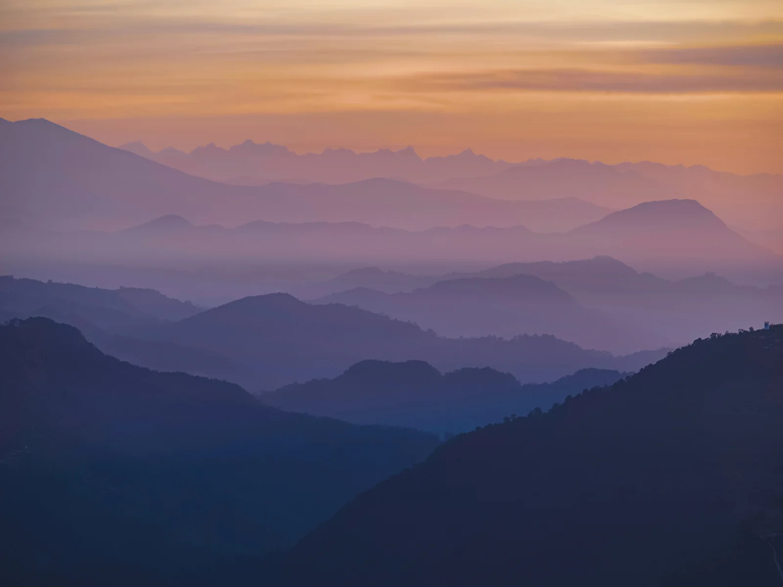 Sunrise over the Annapurna range from Sarangkot near Pokhara, Nepal