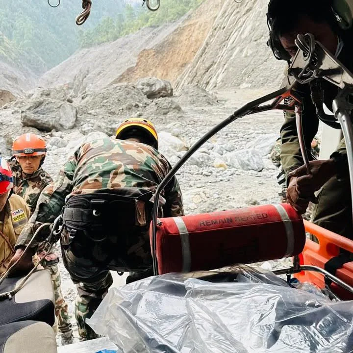 Rescue equipment carried into the tunnel at Rasuwagadhi