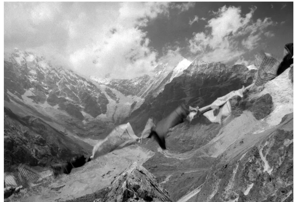 Prayer flags blowing above the Langtang valley, 1999