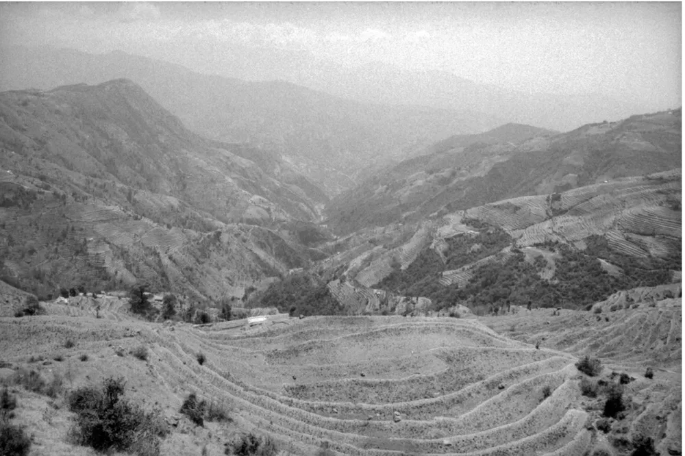 Terraced farmland on the lower hills of the Langtang approach, 1999