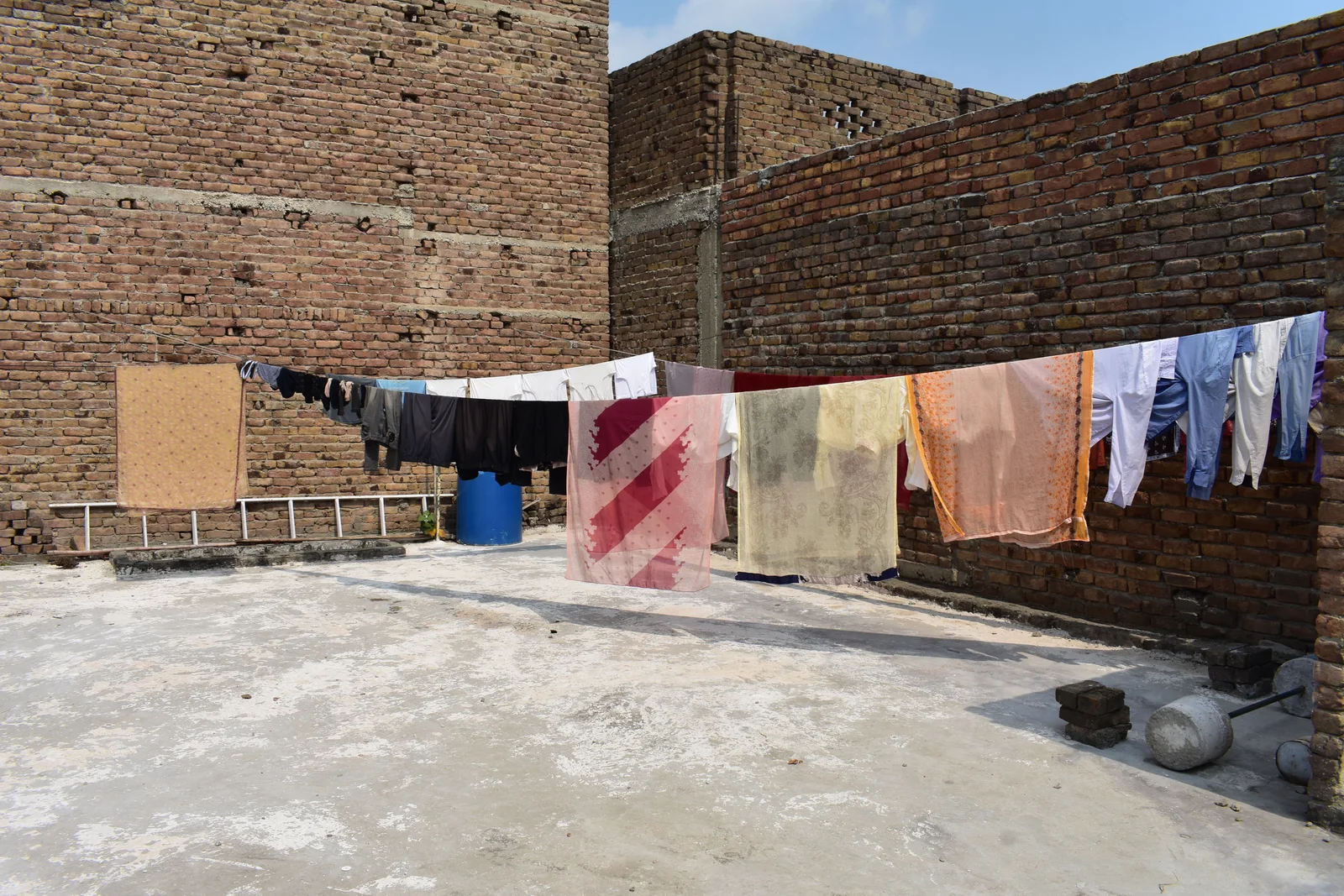 Washing hung out to dry in the open air — an overnight dry is the single thing synthetic does better than wool