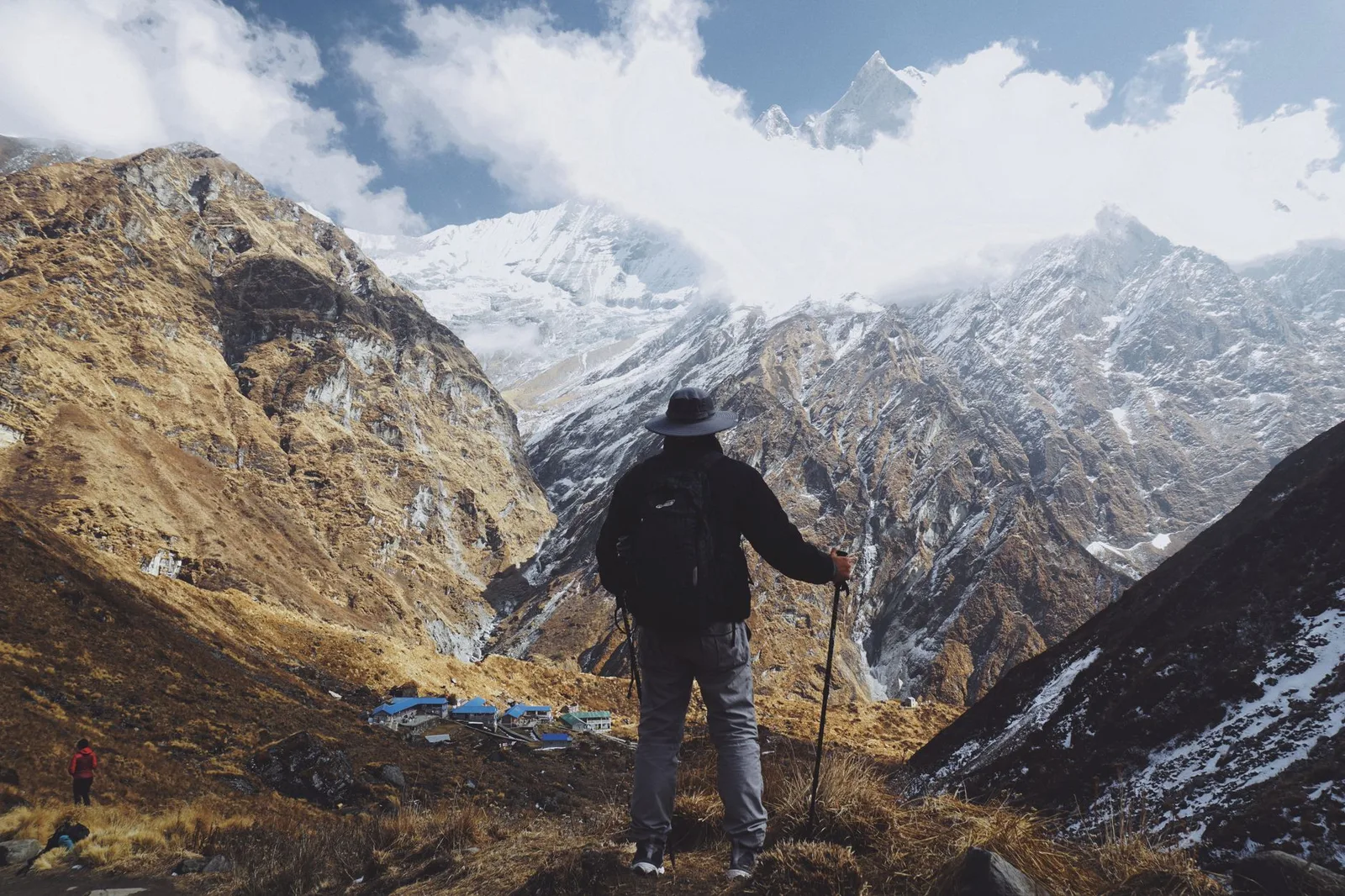 A trekker in the high Nepal Himalaya