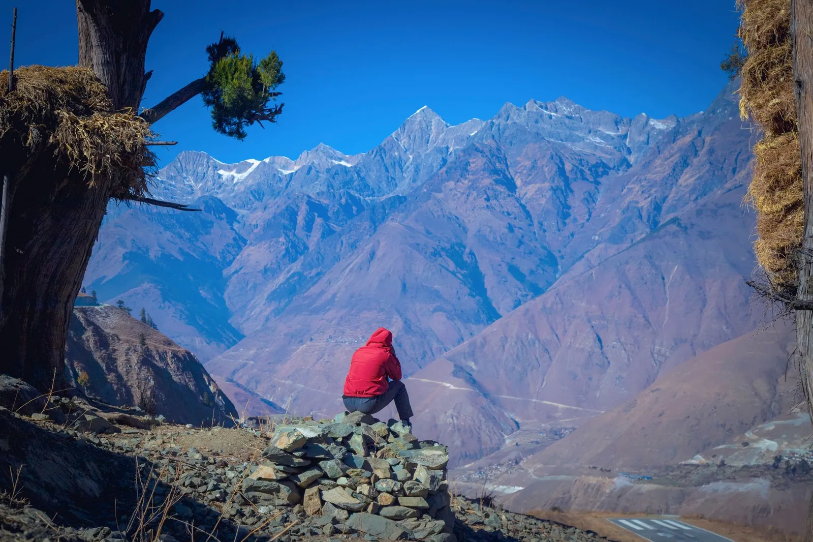 A woman trekking in the Nepal Himalaya