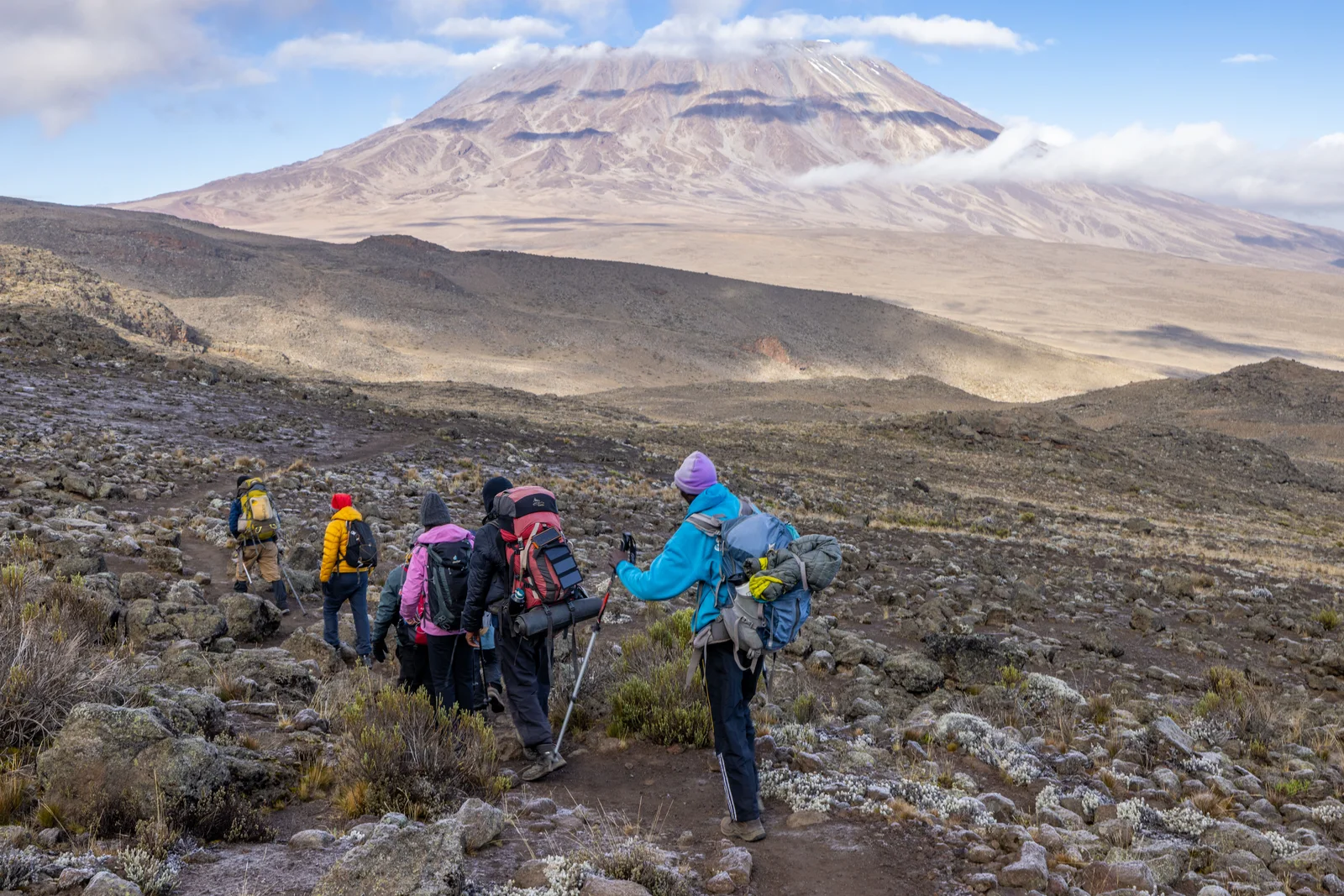 Trekkers walking a mountain trail — the injuries that actually end trips here are blisters and lost toenails, not ankles