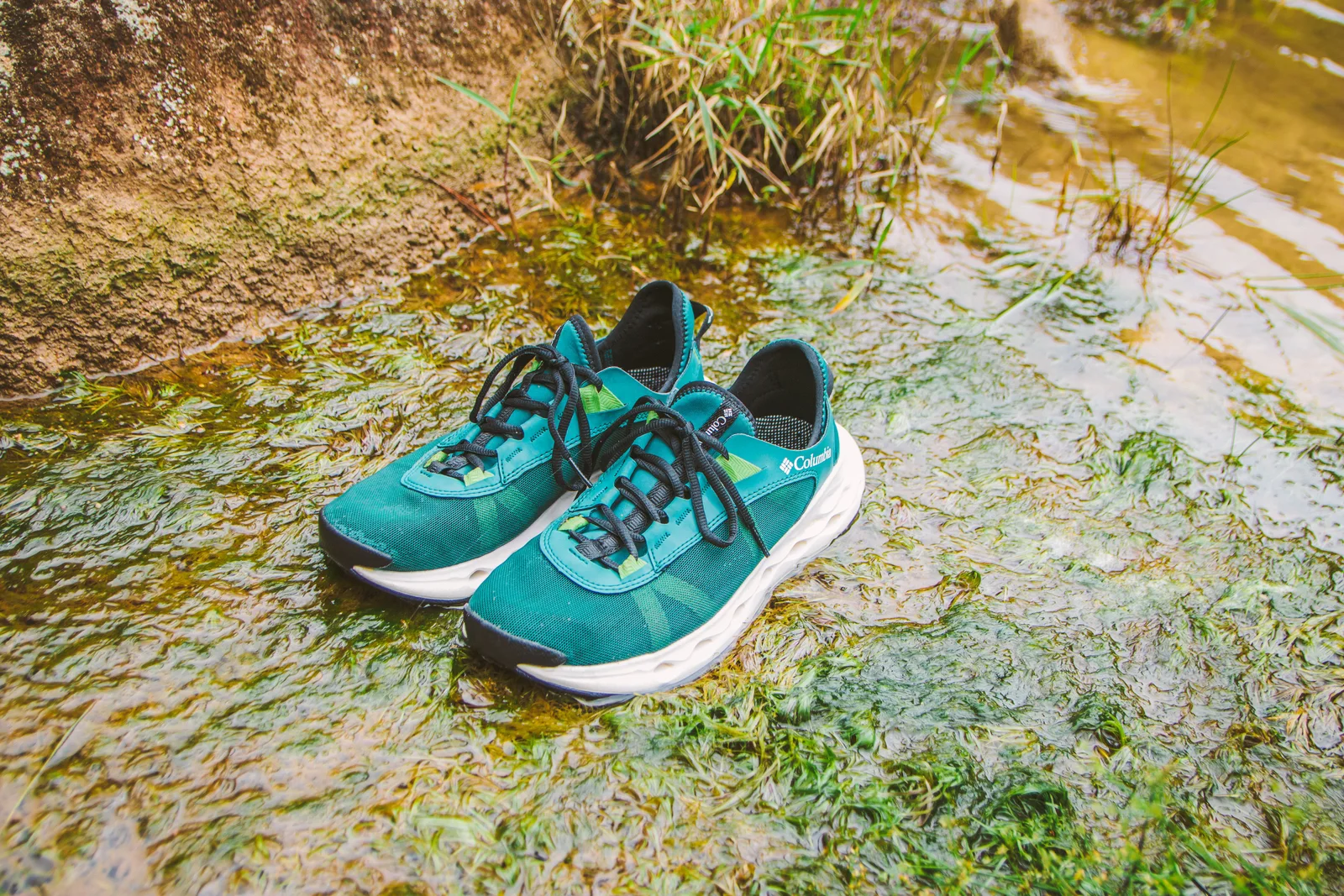 A pair of low trail shoes — lighter, cheaper, and enough footwear for a lodge trek when somebody else carries the load