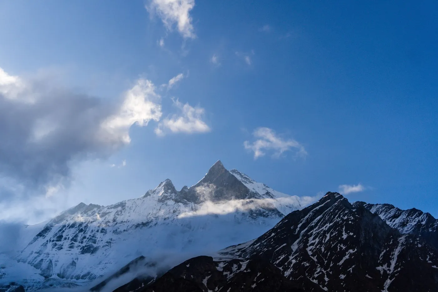 The fishtail summit of Machhapuchhre rising above the Annapurna Sanctuary