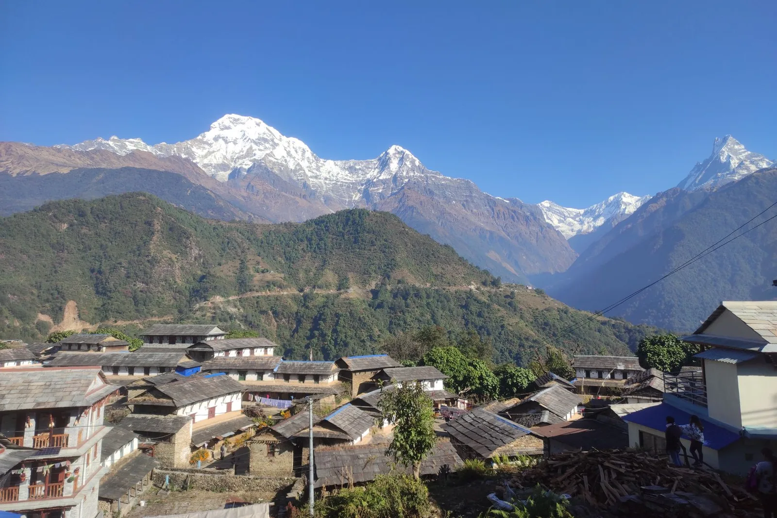 Gurung homestay village of Ghalegaun with Annapurna and Lamjung Himal, Nepal